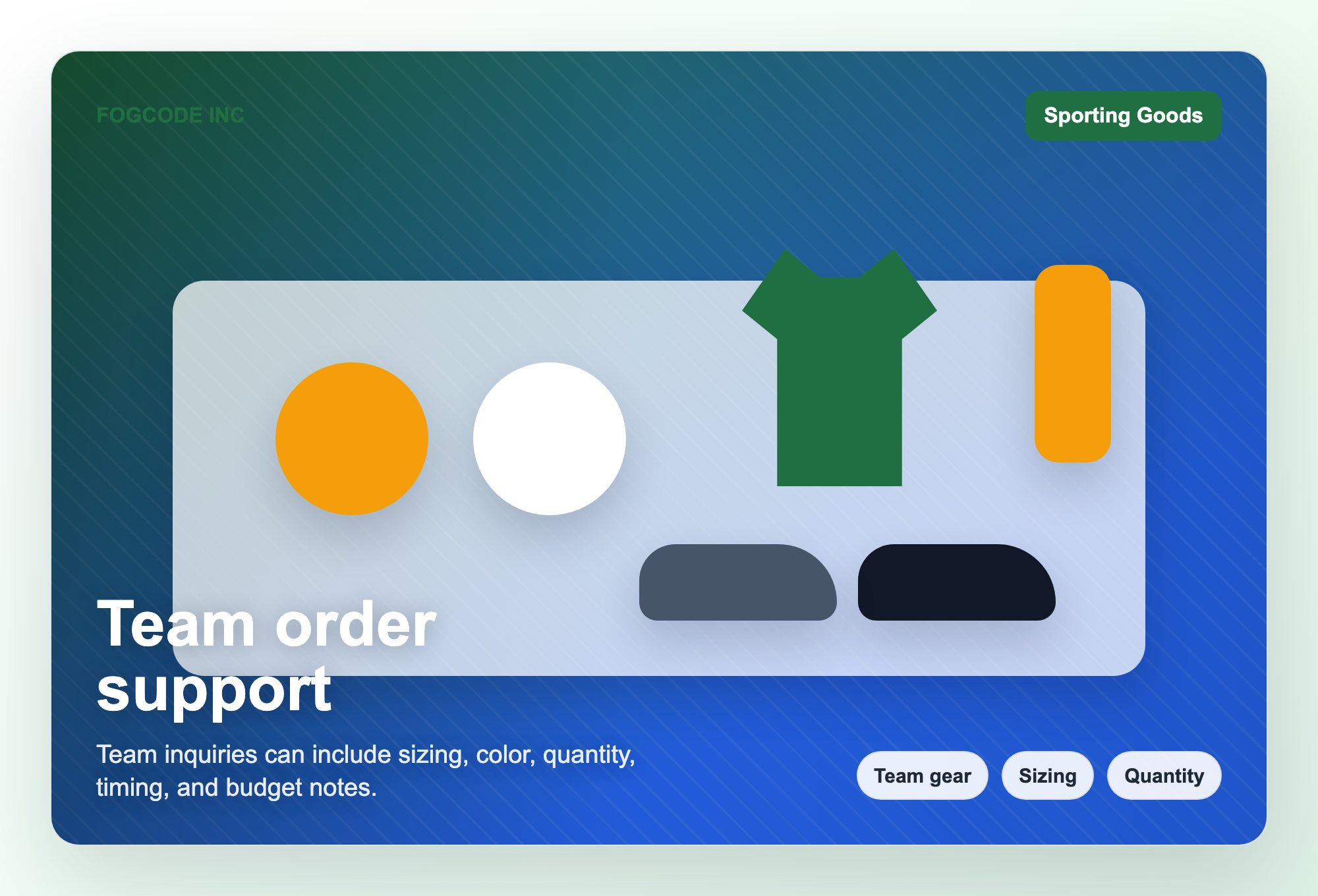 Team order support visual for FOGCODE INC